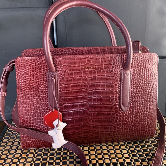Radley London Burgundy Croc Embossed Cross Body Purse Bad Satchel EUC - Picture 7 of 16